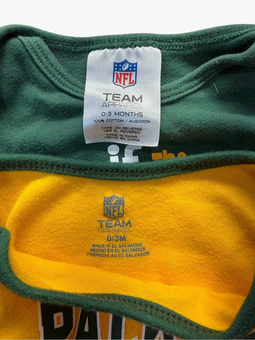 Green Bay Packers Baby Bodysuit Lot 0-3 Months NFL Team Apparel 2 Piece